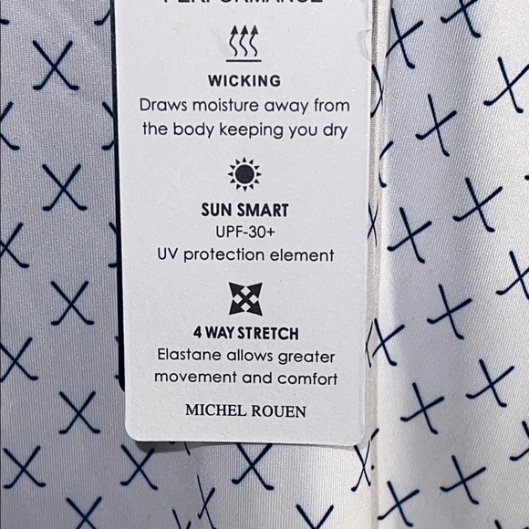 NWT Michel Rouen  Men's Patterned Polo Shirt in White and Navy - Picture 5 of 10